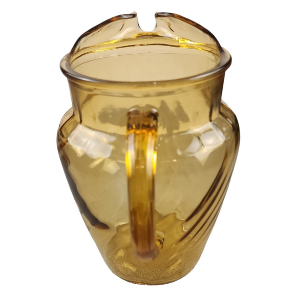 Vintage Anchor Hocking Glass Pitcher w Ice Lip Amber Swirl Twisted - Picture 3 of 4